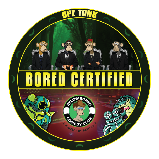 ape_tank's tweet photo. Congratulations to @AaronHaber for his appearance on Ape Tank with @BelowBored Comedy Club securing the project
5 BORED APEโS THUMBS UP! ๐
This made the project eligible to be awarded the title of:
๐ตAPE TANK BORED CERTIFIED๐ต
#BAYC #MAYC #APETANK #BELOWBORED https://t.co/rh71SKmOGO