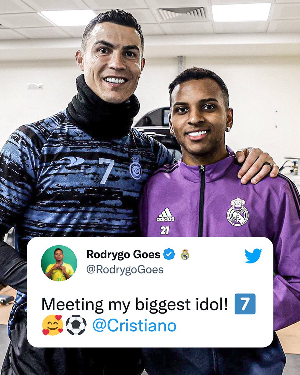ESPNFC's tweet image. Rodrygo met his biggest idol: Cristiano Ronaldo ❤️