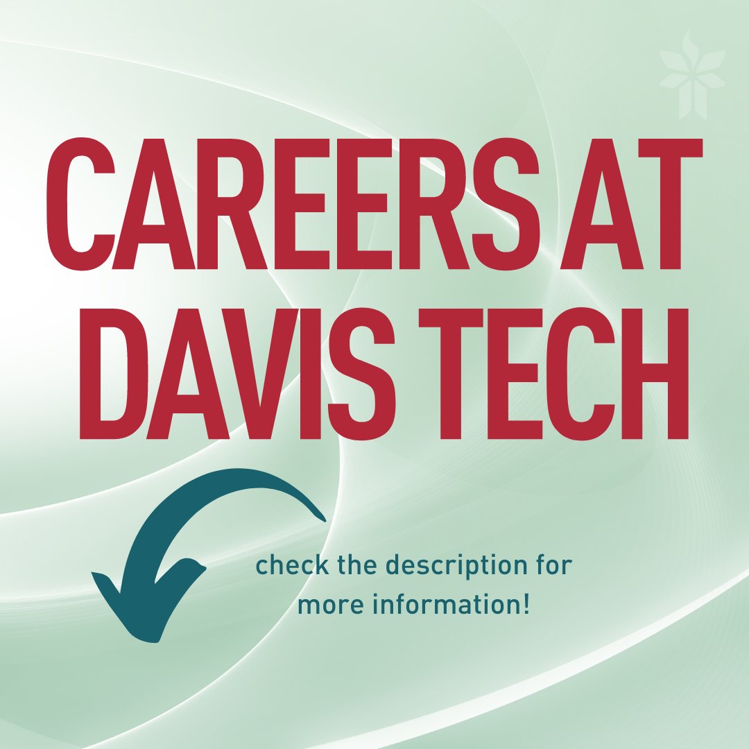 Davistechcolleg's tweet image. We currently have multiple openings and excellent opportunities! 

For information on careers and to apply, check out the link below!
schooljobs.com/careers/davist…

#jobopenings #college #surgicaltechnology #webandgraphicdesign #practicalnurse #foodservices #careers #davistech