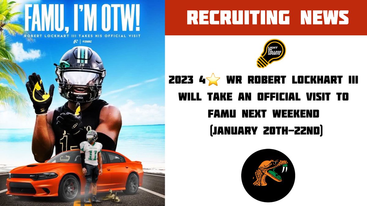 LightOnSports's tweet photo. 2023 4⭐️ WR Robert Lockhart III Will Take An Official Visit To FAMU Next Weekend (January 20th-22nd), Per His Social Media. 🐍

@RLockhart2023 
📸: @TatumSolutions https://t.co/uqI1A5OgMB