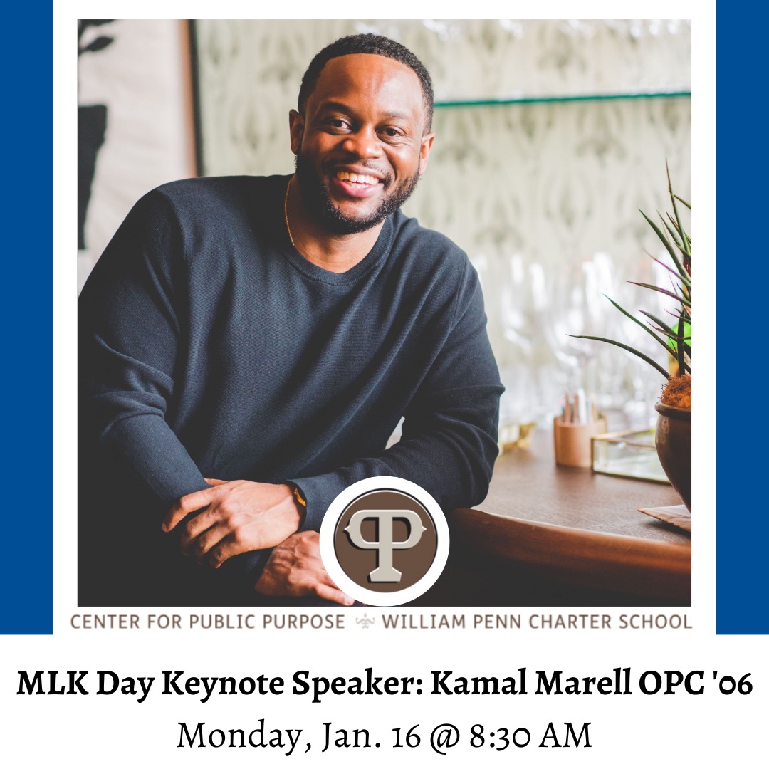 PenncharterOPC's tweet photo. We are looking forward to welcoming Kamal Marell OPC '06, Executive Director of The Monkey and The Elephant, as our keynote speaker for PC's Martin Luther King Jr. Day of Service. #OPConnect #PCProud https://t.co/rgAIB6VIjA