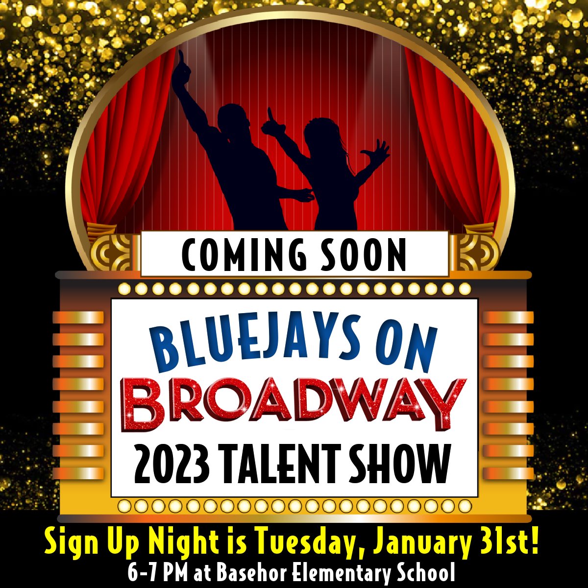 bluejaypto's tweet photo. The 2023 Talent Show will be held on Wednesday, March 8th. If your child would like to perform, please plan to attend our sign up night on Tuesday, January 31st from 6-7 PM at Basehor Elementary School. https://t.co/OlN3i6A5f7