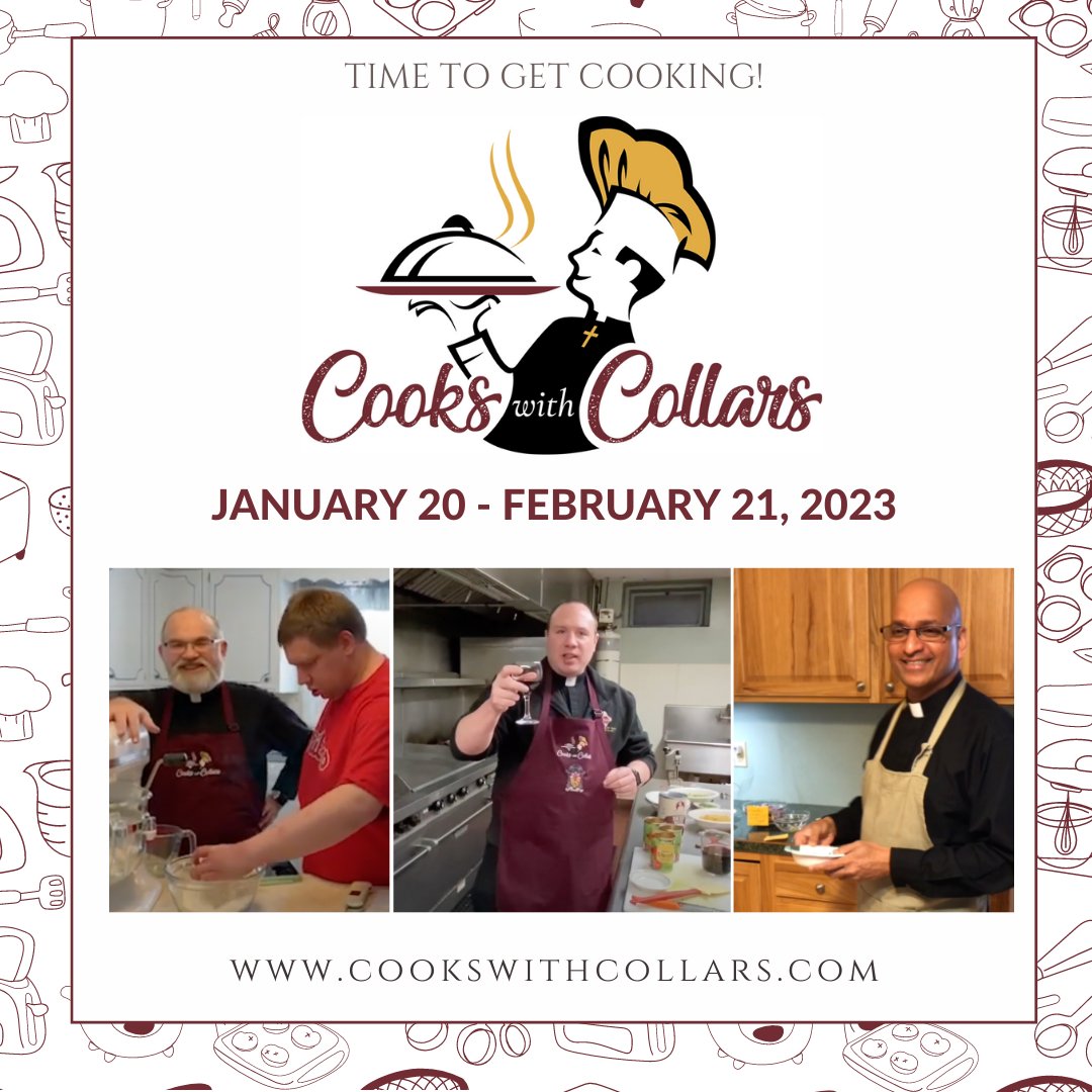 AllentownDioces's tweet photo. Save the Date! Cooks with Collars begins NEXT FRIDAY, January 20th and we can’t wait to show you what our priests have been cooking this year!
#Catholic #CookswithCollars #WeLoveourPriests https://t.co/WXCMYwKLAz
