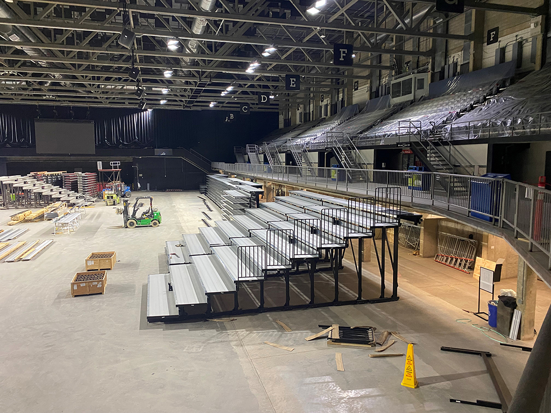 CentaurNation's tweet photo. Some photos of the installation of @IrwinSeatingCo telescopic bleachers with Integra rail mounted chairs at the Edmonton Expo Centre. #seating #bleachers https://t.co/iHB9dtsQhf