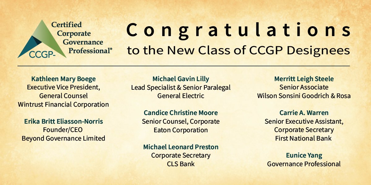 Congratulations to the new class of CCGP Designees. Kate Boege, Erika Eliasson-Norris, Michael Gavin Lilly, Candice Moore , Michael L. Preston, Merritt Steele, Carrie A. Warren, Eunice Yang #WhyCCGP