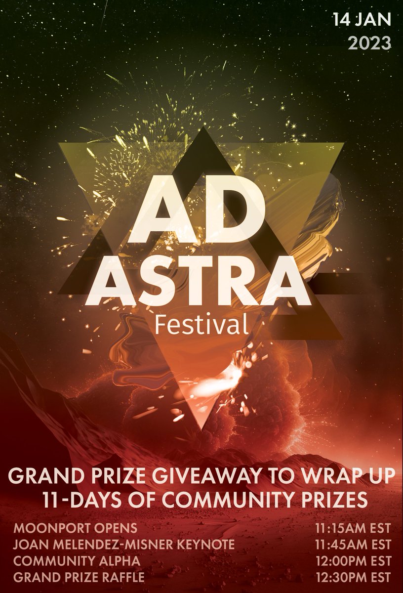 Join the community, Starborn Council, &amp; Space+5 astronaut class in the metaverse tmrw @ 11:30am ET to hear from <a href="/YourFemaleEng/">Joan Marie| Space Engineer🚀</a> about the #DART mission.
 
Registered attendees enter a raffle for the BIGGEST prize yet:👉premint.xyz/AdAstraFestiva…