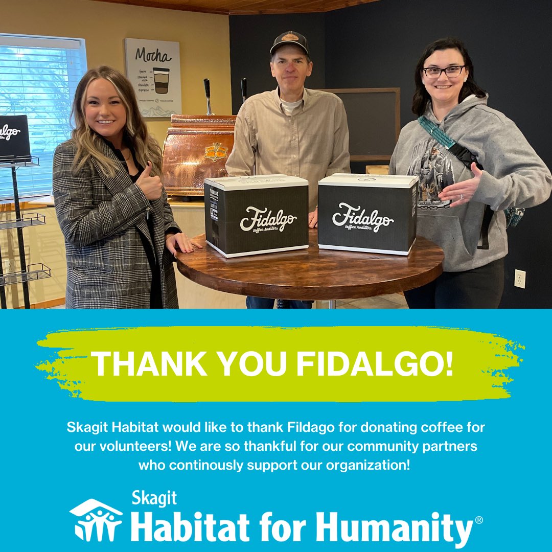 SHFHS's tweet photo. Yesterday, Sam &amp; Jenna swung by Fidalgo Coffee Roasters to pick up donated coffee, cups, &amp; lids for our volunteers! 

Thank you Fidalgo! Our Store &amp; construction volunteers love the coffee ☕️

#fidalgo #skagithabitat #habitatforhumanity #affordablehousing https://t.co/S4ue0wqWY7