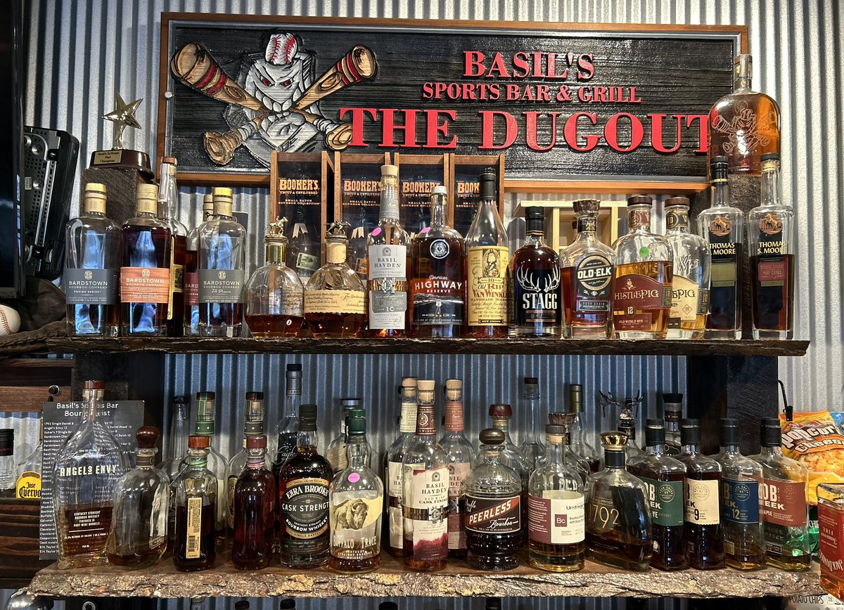 Thinking we need a bigger bourbon shelf! #bourbon #liveedge #woodwork #DugoutLounge #BasilsSportsBar #weirton #weirtonwv #downtownweirton #burboftheburgh