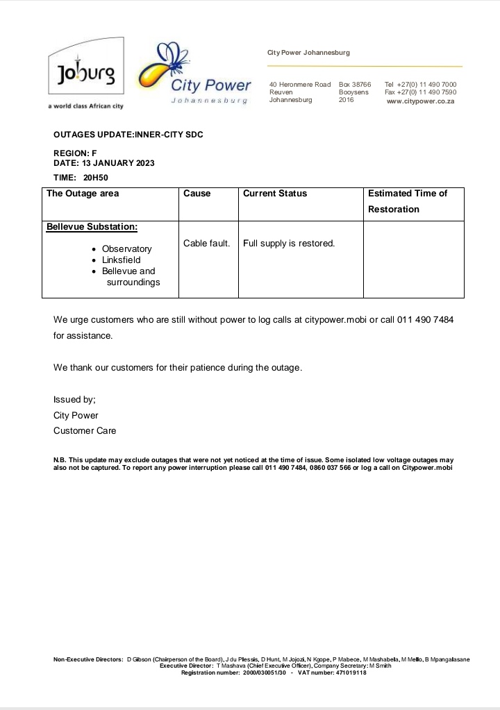 CityPowerJhb's tweet photo. #JoburgUpdates.
#BellevueUpdate.
Power is fully restored ^KM https://t.co/4ePH8coSQp