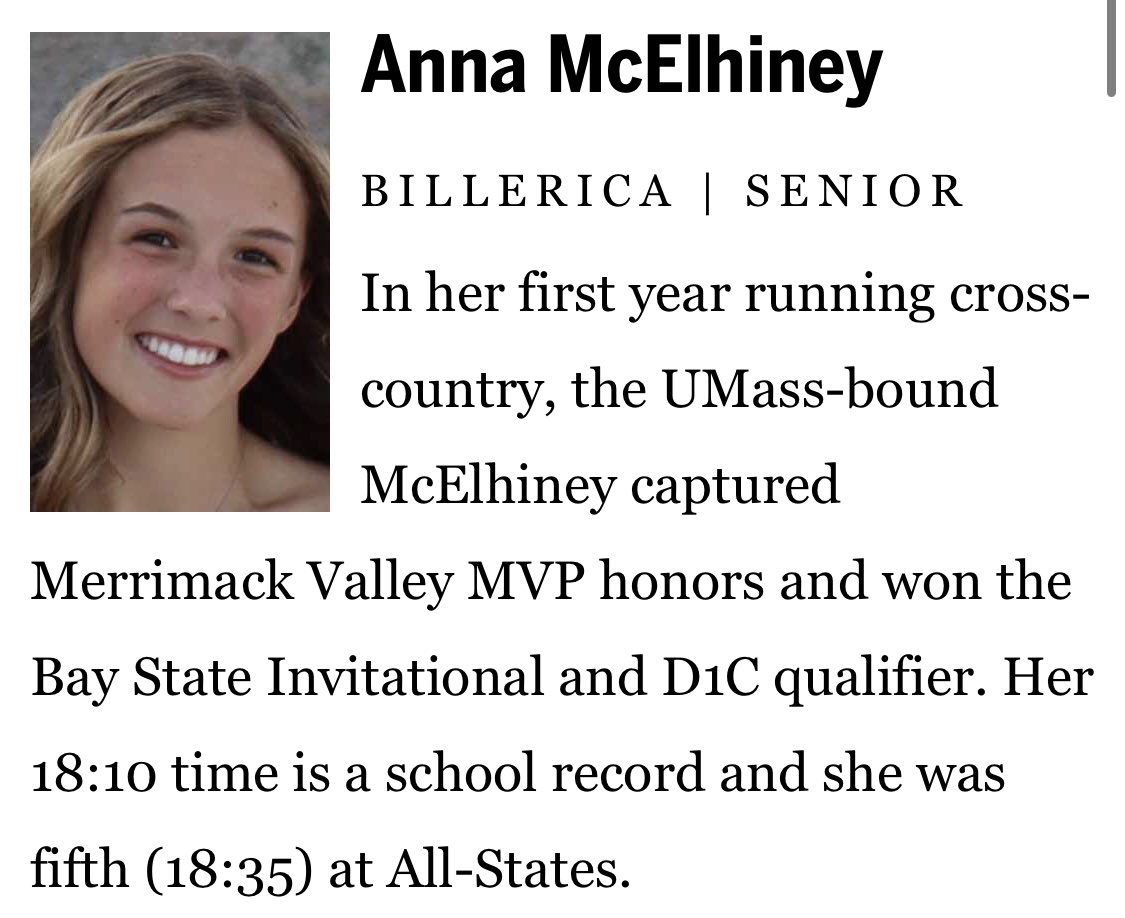 ethman43's tweet photo. Girls’ Cross-Country All-Scholastics (cont’d): 

Meg Madison - Winsor
Anna McElhinney - Billerica
Macey Shriner - Plymouth North
Katie Sobieraj - Oliver Ames

Full section: https://t.co/EqEfuTo44G https://t.co/eBGkGAQavm