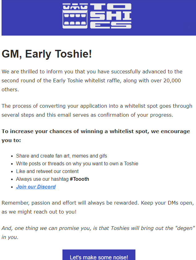 0xTheFrog's tweet photo. got the first email from @ToshiesByChuck
 a week ago, then got the second email that I've been on the 2nd round raffle. Been sharing this with my homies and now they are part of early toshies as well, hope we could make it @kaibaibo21 @joeft_gmi
 #Toooth https://t.co/aF8RDVl2dP