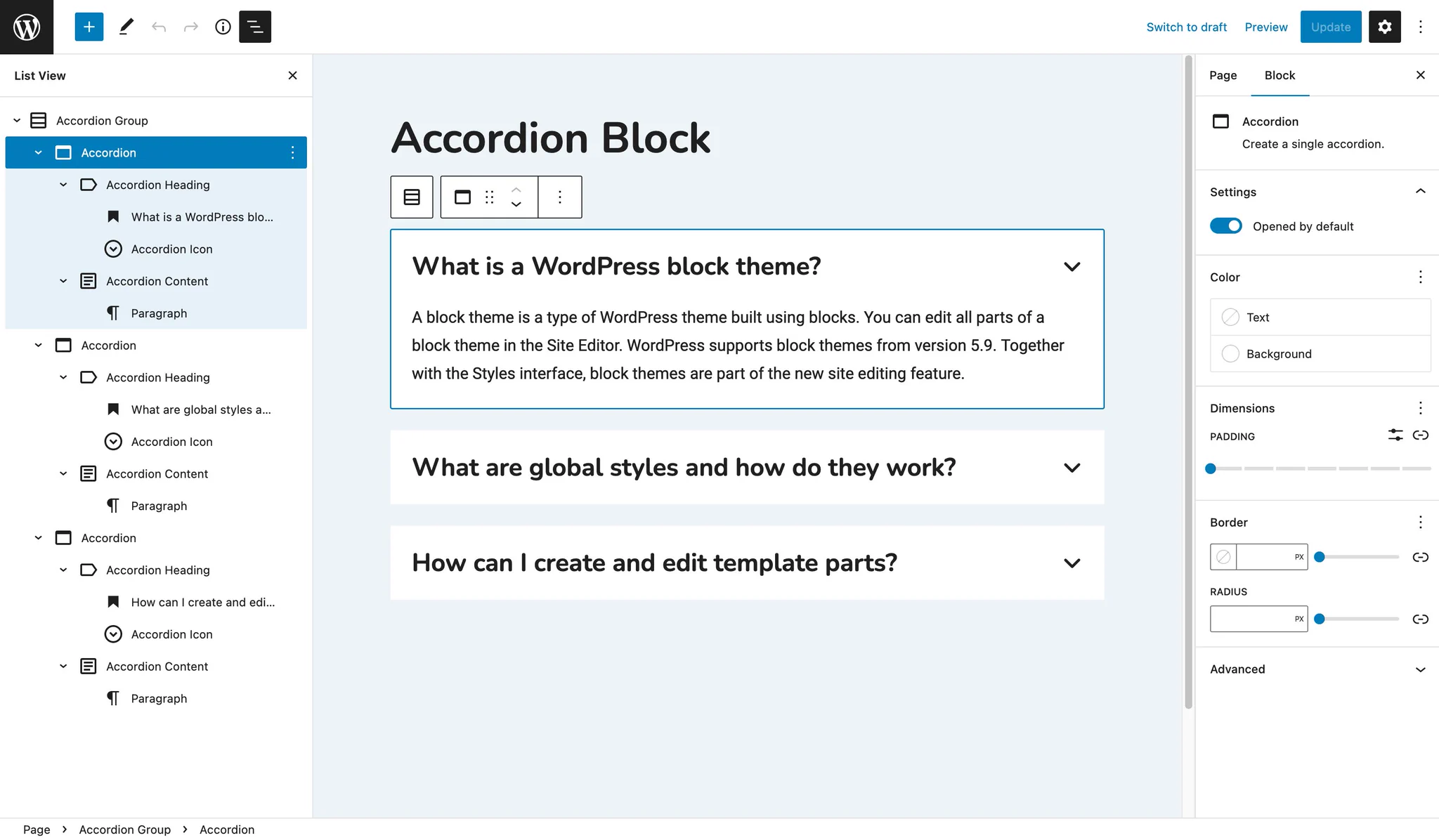 WordPress Accordion Block