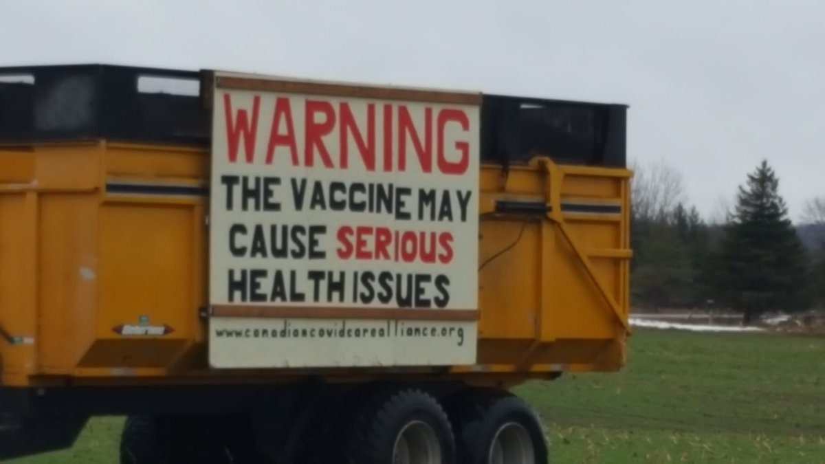 SassyCanuckGal's tweet photo. Meanwhile, springing up on billboards and farmers’ trucks across Canada! #StopTheShots https://t.co/MmpeLf4UvI