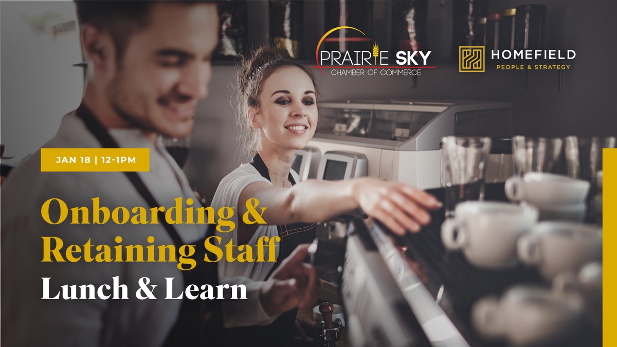 PrairieSkyCC's tweet photo. Join us on January 18th, over the lunch hour (12-1pm) for a Lunch &amp; Learn work shop on Onboarding &amp; Retaining Staff. This workshop is presented by Homefield People &amp; Strategy! https://t.co/KVojbPTOnd