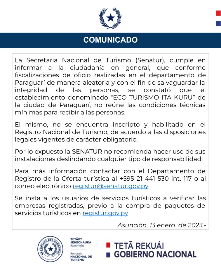 Senatur_Py's tweet photo. 📌ℹ⚠️ Comunicado a la ciudadanía en general: https://t.co/lUToROF8ZF