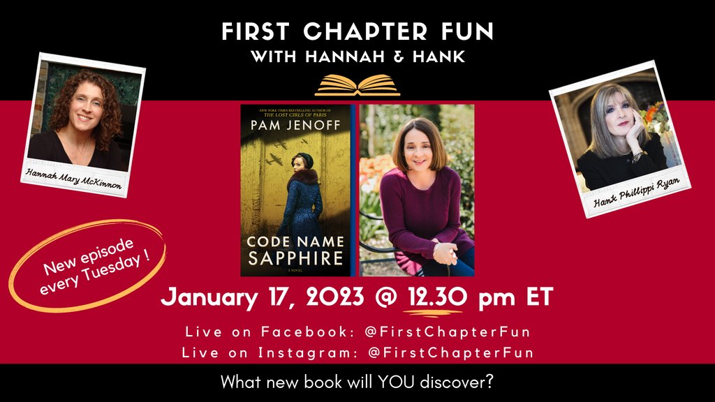 PamJenoff's tweet photo. Excited to kickoff events for CODE NAME SAPPHIRE w/ First Chapter Fun on 1/17 12:30pm est. To participate, you should join First Chapter Fun on Facebook (https://t.co/Wh1rprdZdh)
and/or follow on Insta (https://t.co/qMox59RSOJ). @hankpryan @hannahmmckinnon #firstchapterfun https://t.co/qD5wh3FXDY