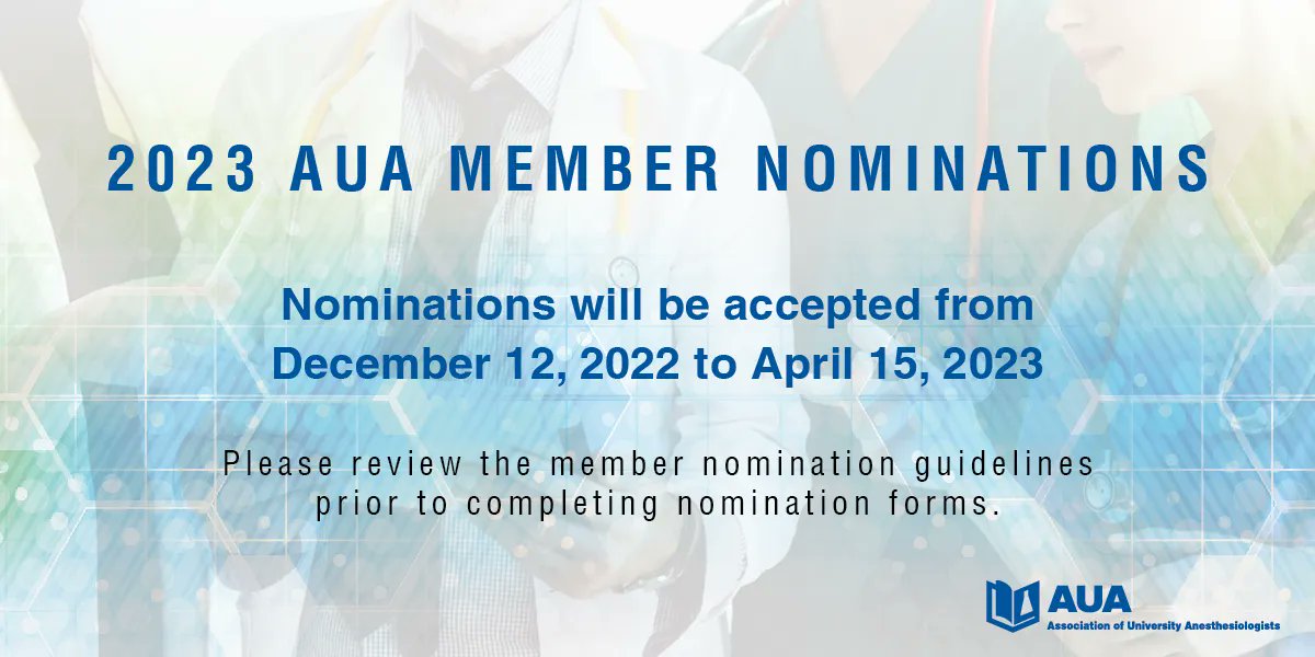 AUA promotes excellence in academic anesthesiology through mentorship; promotion of diversity & inclusivity; & professional growth throughout the careers of educators, academic leaders, & researchers. Member nominations are open: visit buff.ly/3riRMGL @SShaefi @MayaHastie