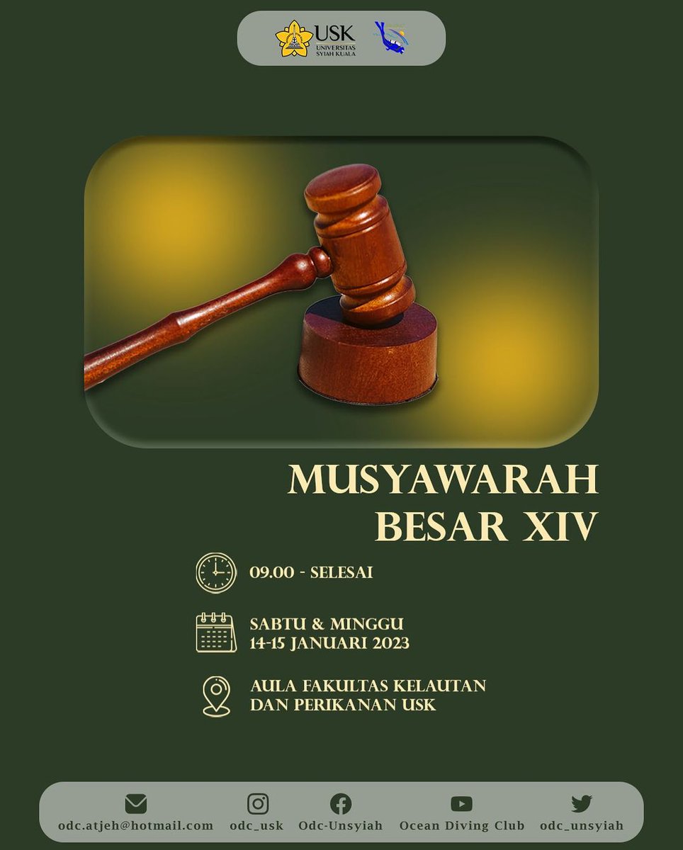 ODC_USK's tweet photo. Assalamualaikum wr wb

[MUSYAWARAH BESAR]

Hallo Buddies…
Pengurus Ocean Diving Club periode 2022/2023 Siap melaksanakan Musyawarah Besar (MB).

#MusyawarahBesar
#godive
#goblue
#odc_unsyiah

Tenang, Berfikir dan Bertindak
------------------------
Email : odc.atjeh@hotmail.com https://t.co/dSehEilNZ6