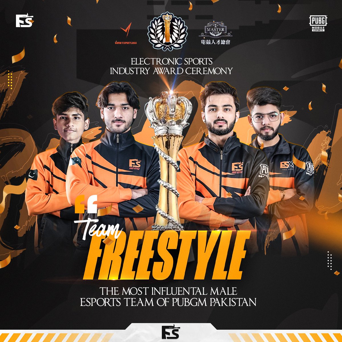 FreeStyleEspor2's tweet photo. We have been awarded with the " The Most Influental Male Esports Team of 2022/23" 

Thank You @YesportsAsia &amp; HongKong 🇭🇰for this amazing award. 
.
#freestyleesports #pubgmobile https://t.co/9WGDnSftNp