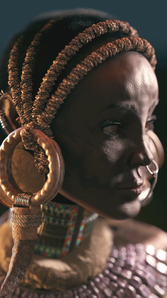 chromasie's tweet photo. My next piece of my female warrior collection. This time an african warrior. First time I used so much hair particle in Blender. Was a lot of fun. https://t.co/h1yzKnciPD