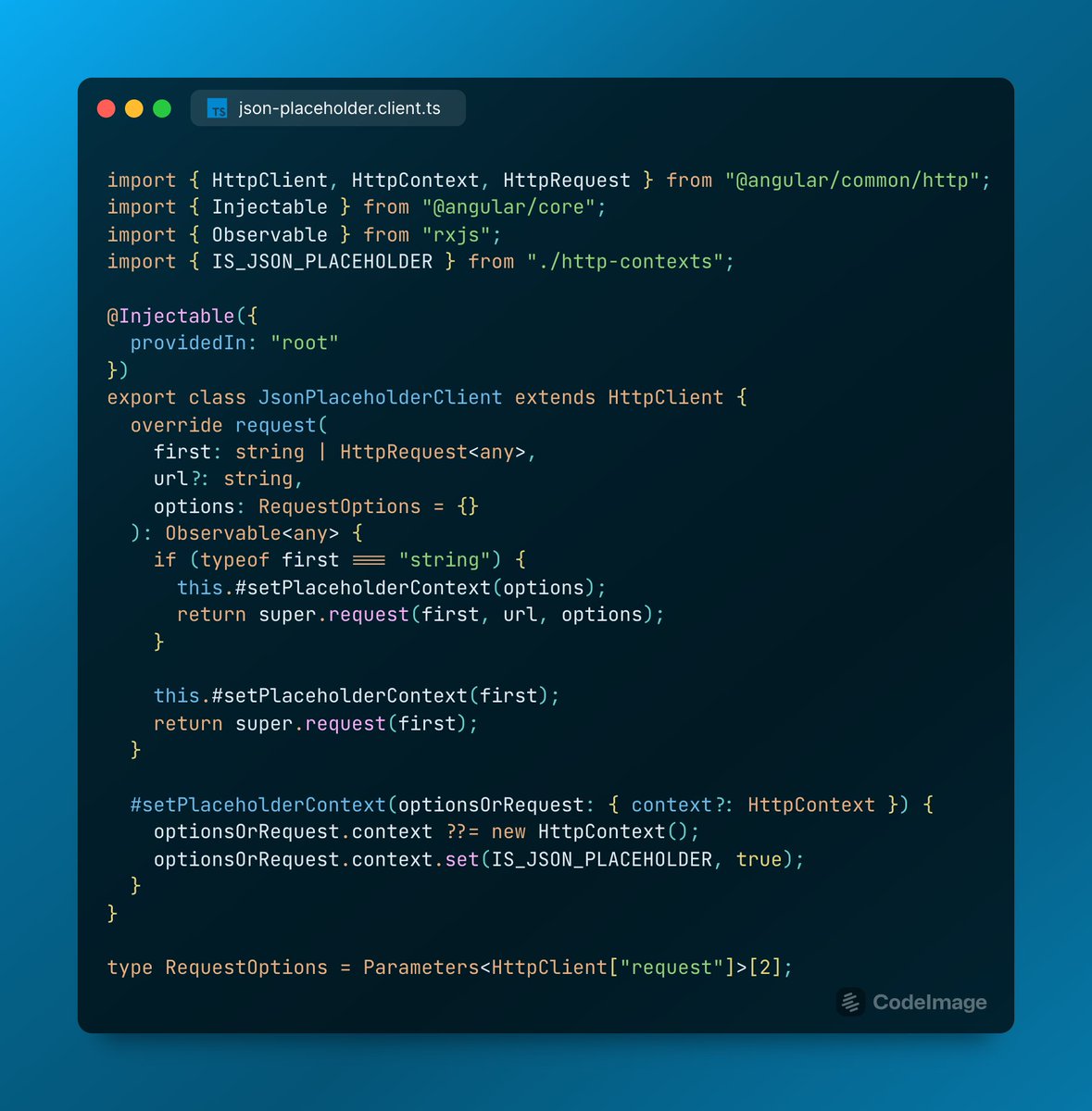 ArmanOzak's tweet image. 🧙♂️ By extending the `HttpClient`, you can add a simple `HttpContextToken` to every request and have server-specific interceptors in Angular.
Here is an example that prepends the request path with the server URL. It may not be the best use case, but explains the idea. 🤷♂️