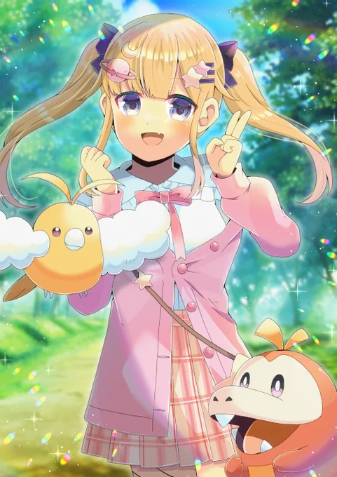 Vtuberの夢星もかさんとホゲータ、色違いチルットを描かせて頂きました!リクエスト有難うございます  #Skeb #Commission #Vtuber #夢もか絵 