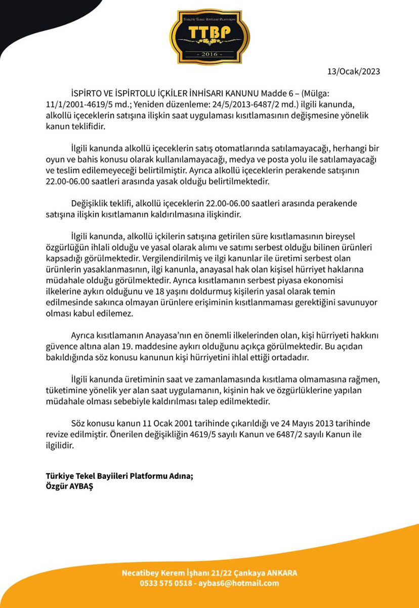 Buradan tüm siyasi parti liderlerine talebimizi ve teklifimizi sunuyoruz. Madem vergiler inecek, hazır el değmisken su yasaya da el atsak nasıl olur.<a href="/kilicdarogluk/">Kemal Kılıçdaroğlu</a> <a href="/meral_aksener/">Meral Akşener</a> <a href="/erkbas/">Erkan BAŞ</a> Yaşam tarzı ve Yeme içme kültürüne karşı bu yasaklardan vazgeçelim HALK nefes almak istiyor.
