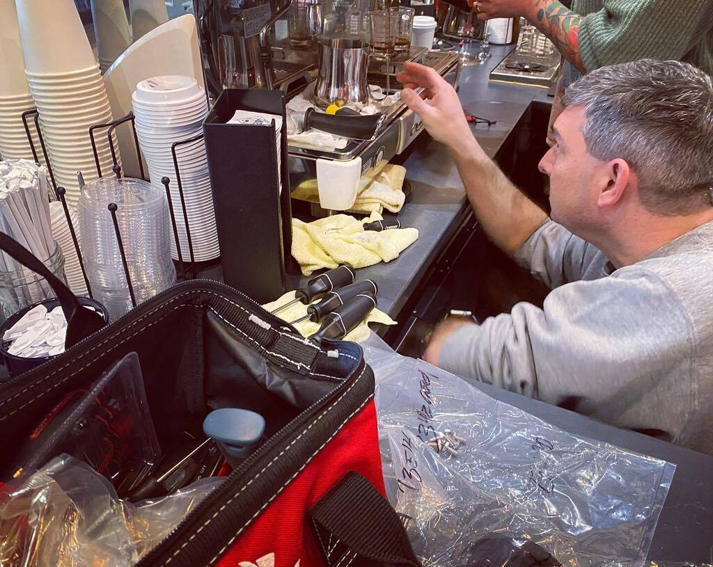 Nate decided to give the espresso machine some much needed TLC so it’ll pull tip top shots for y’all.  Only the best will do here. #espresso #tlc #repair #eapressomachine #lexingtonky #lexingtonkentucky instagr.am/p/CnW-e4Vueqk/