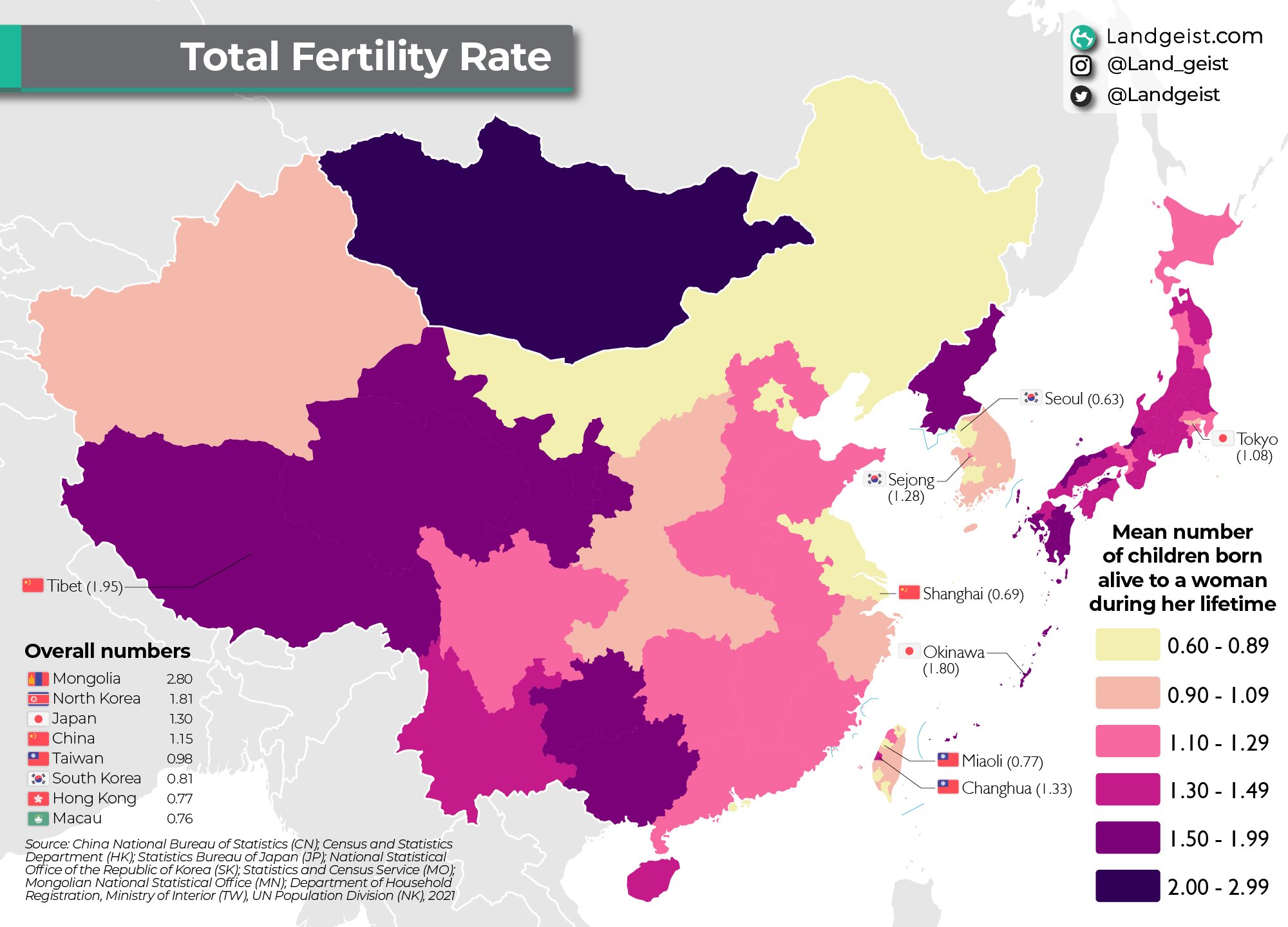 Landgeist Maps On Twitter Total Fertility Rates In East Asia In 2021 landgeist-maps-on-twitter-total-fertility-rates-in-east-asia-in-2021