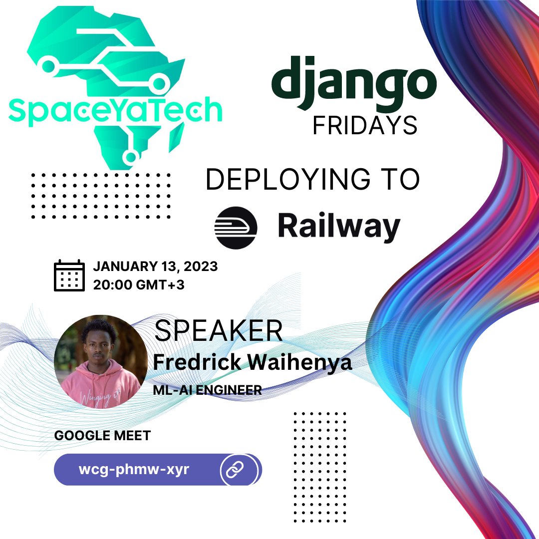 jimmytron_ke's tweet photo. Ever wanted to host your Django application and just cant find a simpler option?? Join us this evening from 8:00 pm GMT+3 as we explore Railway as an alternative hosting option. @SpaceYaTech @TheAIbunny This will be the inaugural session for this new segment #django_fridays https://t.co/uZHF1DrmeM