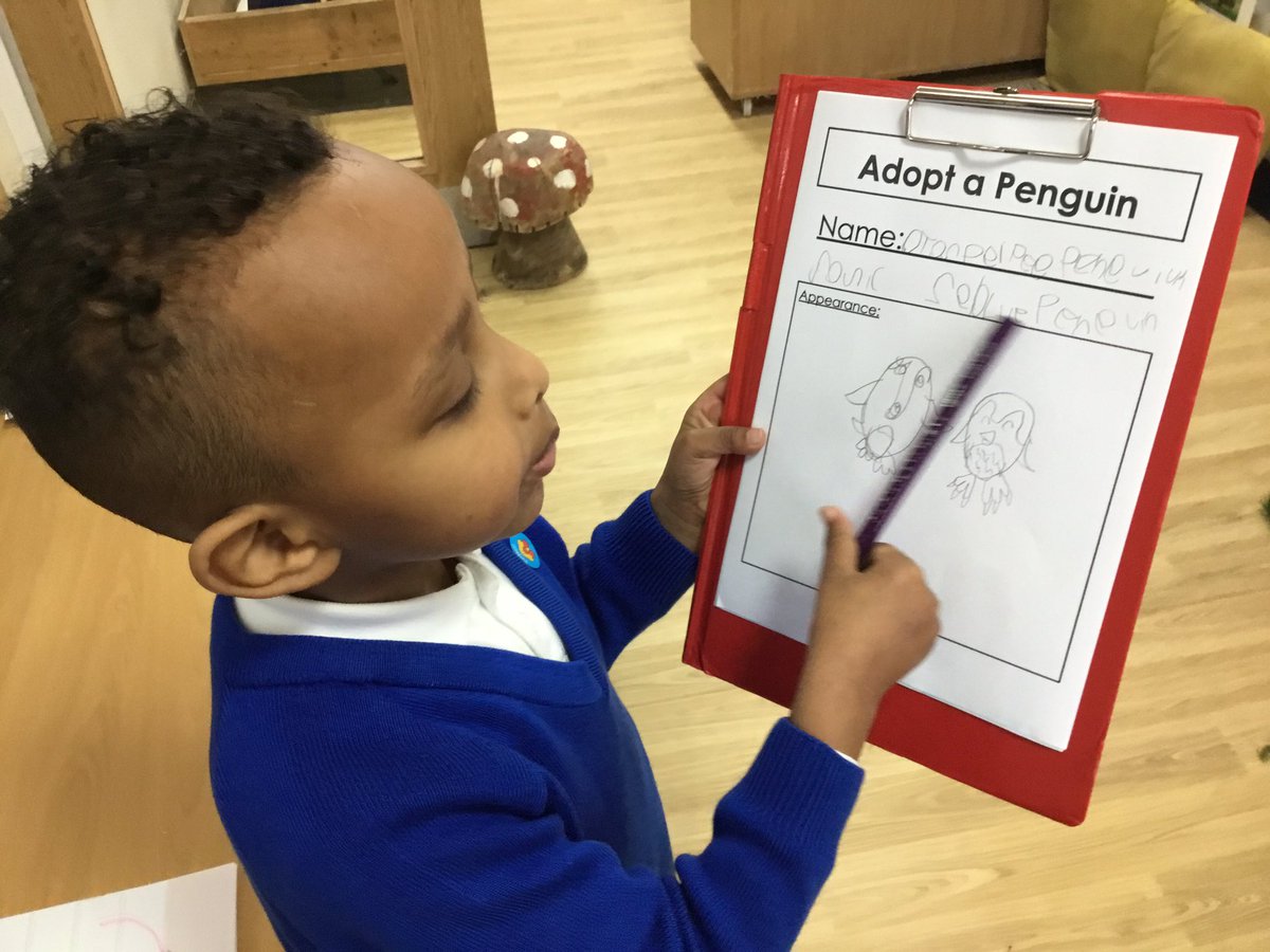 Rec_StSilas's tweet photo. We have loved exploring non-fiction texts this week. We loved using a penguin fact file to learn new information. We applied this to lots of different mark making. @stsilasschool #SilasWriting https://t.co/6J6qrZ5hV4