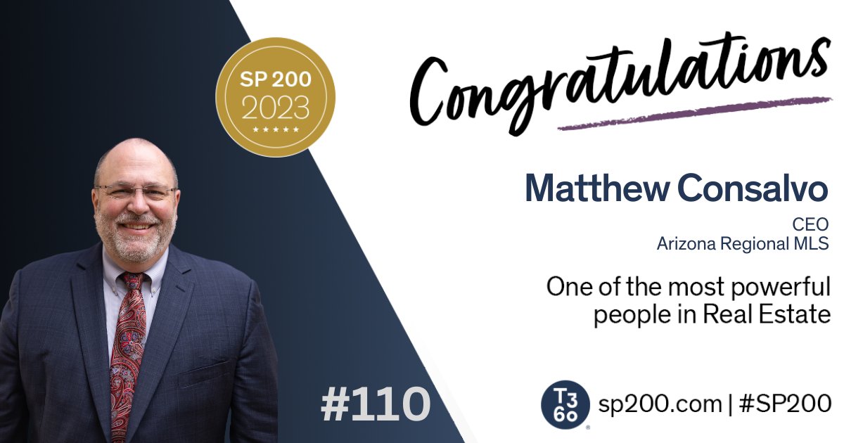 Congratulations to Matt Consalvo <a href="/FMCRoma/">F. Matthew Consalvo</a>, CEO of <a href="/ARMLS/">ARMLS</a> for your inclusion on the #SP200 – Most Powerful People in #RealEstate <a href="/Swanepoel/">Stefan Swanepoel</a> <a href="/jackmiller/">Jack Miller</a> @clintskutchan - See the full list at sp200.com
