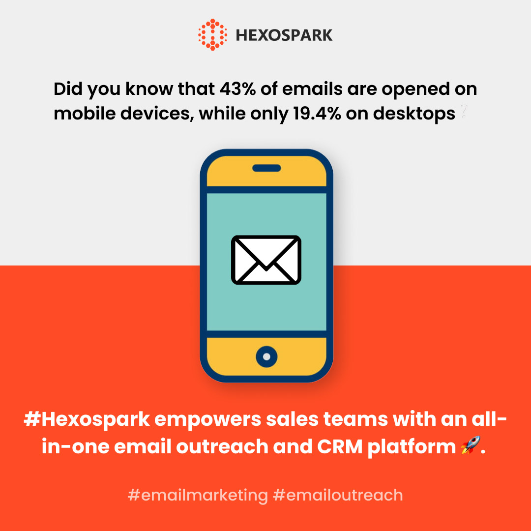hexospark's tweet photo. Did you know that 43% of emails are opened on mobile devices, while only 19.4% on desktops❔

#Hexospark empowers sales teams with an all-in-one email outreach and CRM platform 🚀.

#emailmarketing #emailoutreach https://t.co/fsDWOnbi4I https://t.co/aEDHPV4DOy