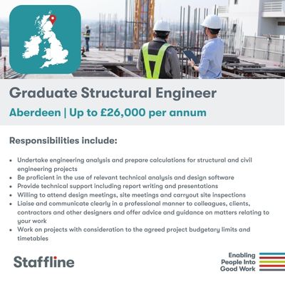 Happy Friday!

We've got two fantastic opportunities to join one of the UK's leading private engineering consultancies in #Aberdeen.

#GraduateCivilEngineer: staffline.co.uk/job/51245
#GraduateStructuralEngineer: staffline.co.uk/job/51427