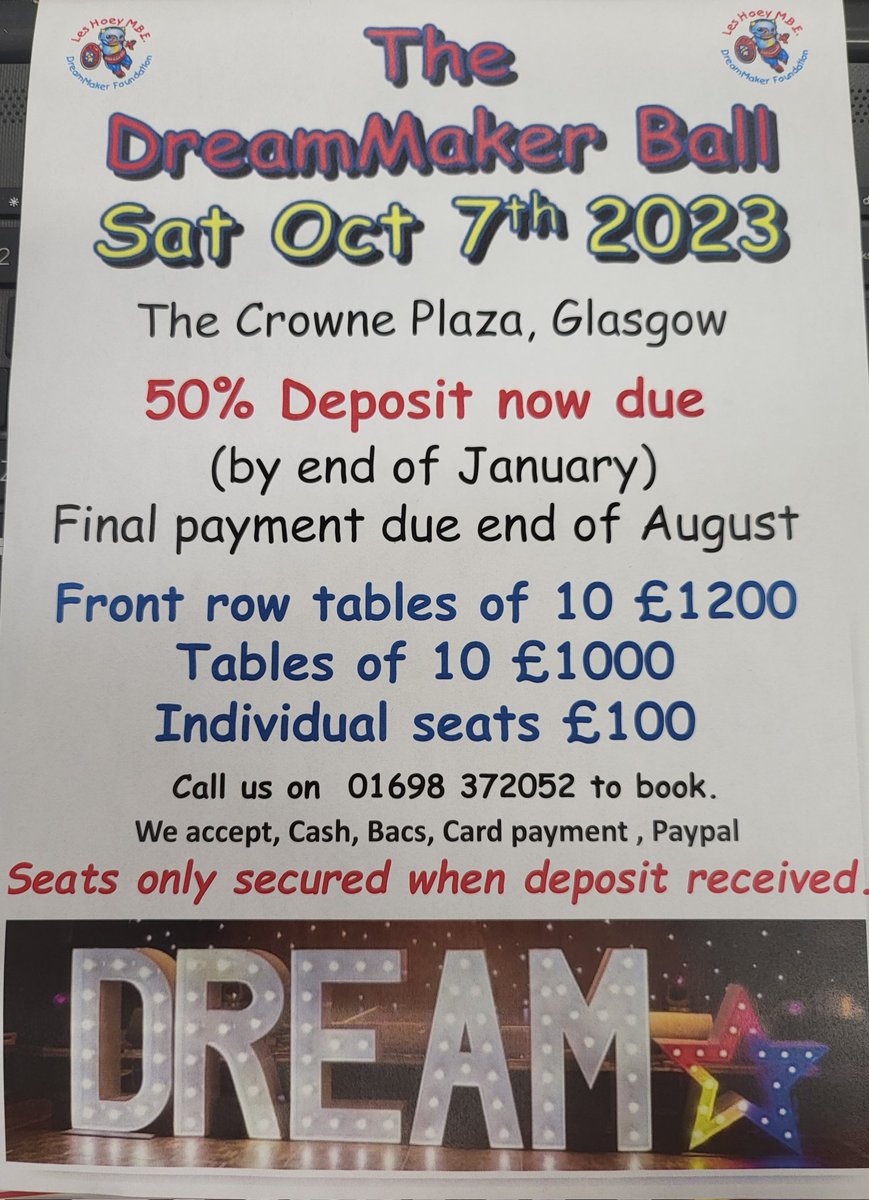 Get your table secured now for the best night of our DreamMaker year 🥳🥳🥳

Give us a call on 01698 372052.

#DreamMakerball #DreamMaker #mrwiz  #scottishcharity #charity #party #dontmissthis