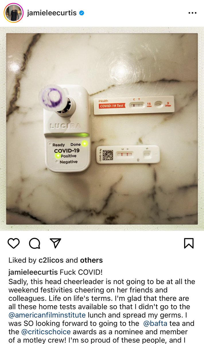 MeetJess's tweet image. Jamie Lee Curtis tests positive. 
She presented and was amongst how many more at the Golden Globes just a few days ago? 
How’s pretending life is normal going ? 
#Superspreader