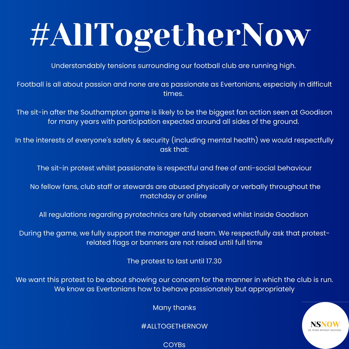 Ahead of tomorrow's #AllTogetherNow sit in after the Southampton game, we'd like to share this with all who are going to participate. Thank you all 💙