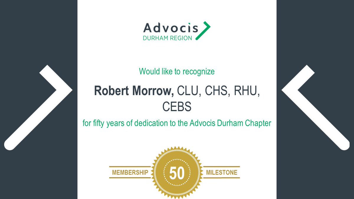 We're kicking off our 2022 membership milestone celebration by thanking Bob Morrow CLU, CHS, RHU, CEBS for his 50 years of membership with <a href="/AdvocisDurham/">Advocis Durham</a>. Thank you for your dedication to our chapter and to <a href="/Advocis/">Advocis</a>.