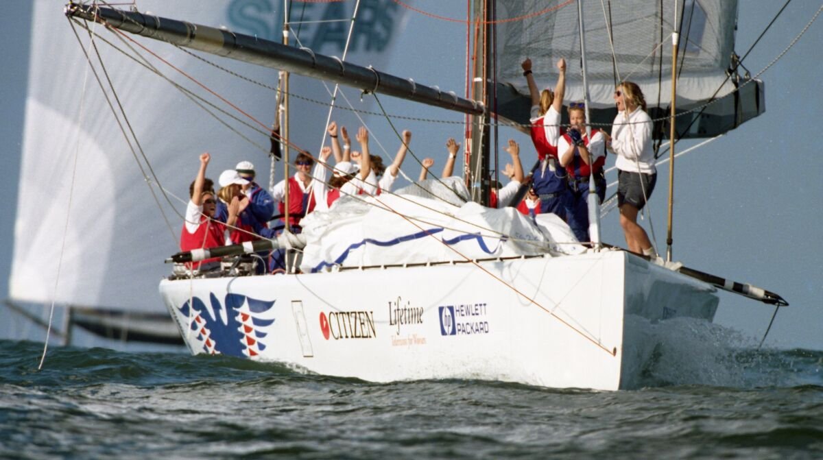 SStudiesD86's tweet photo. On This Day in History: In 1995, the first all-women sailing team competed in the America's Cup, the world’s oldest continually contested sporting trophy and pinnacle of international sailing yacht competition, and won the first race of the defender trials. #D86Curriculum https://t.co/Qr9ZNOu5dI