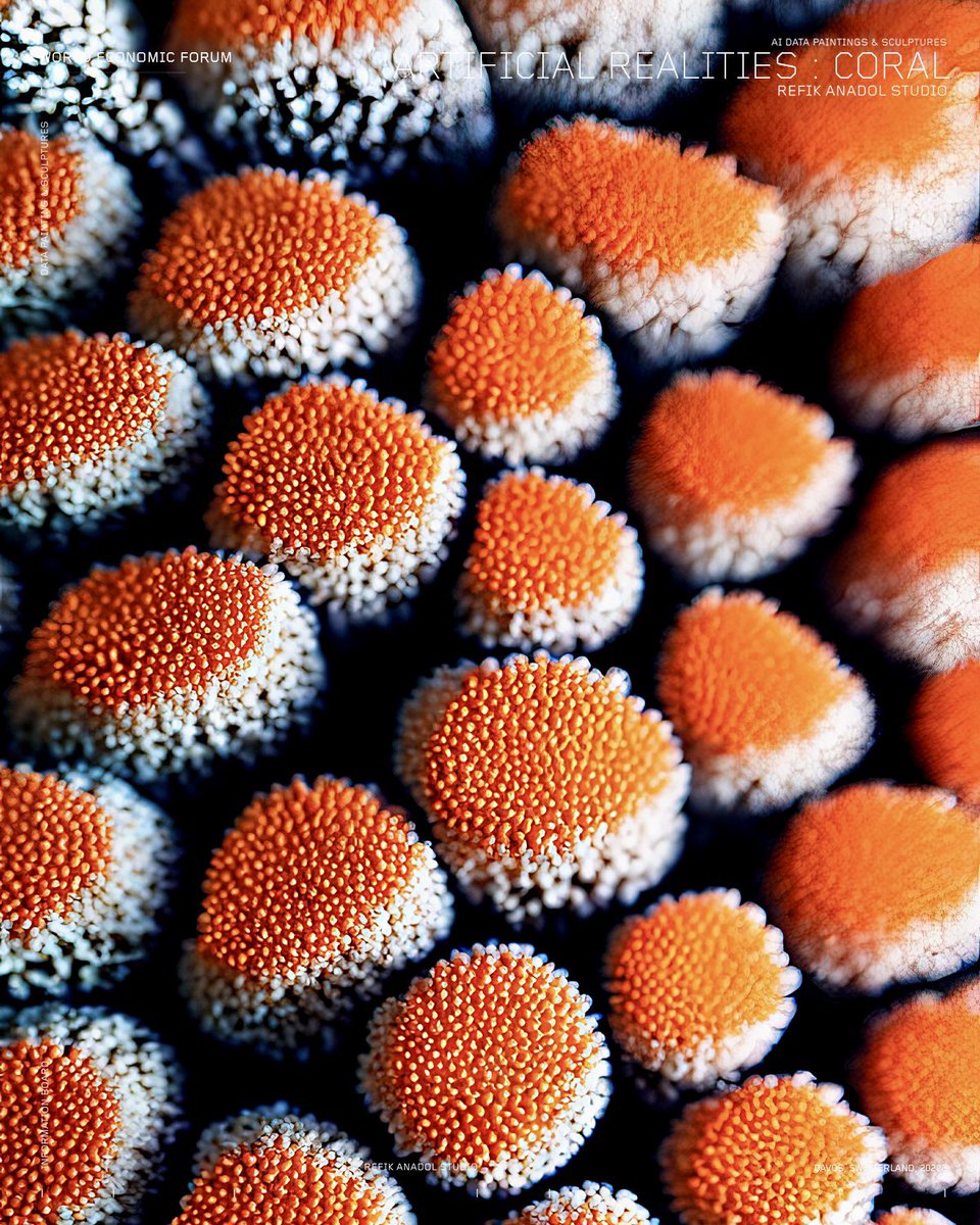 refikanadol's tweet photo. Dear friends, excited to share our new generative AI project —  Artificial Realities : Coral commissioned by World Economic Forum @Davos unveiling in Davos 16th of January! We will be sharing our studio’s journey with NFTs as public art and DATALAND! More coming soon!!! https://t.co/2xHDuHkzov