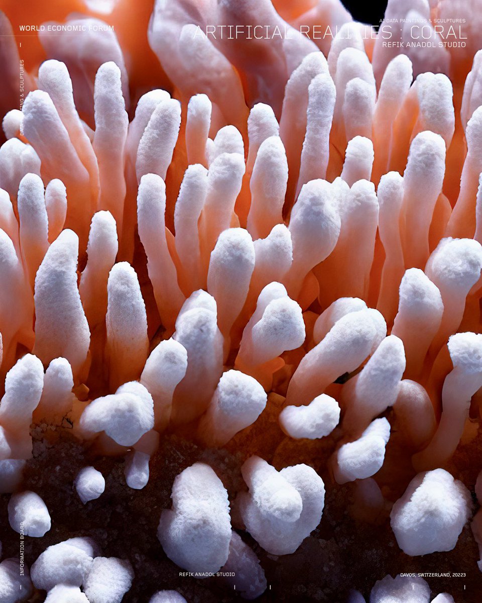 Refik Anadol (@refikanadol) on Twitter photo Dear friends, excited to share our new generative AI project — Artificial Realities : Coral commissioned by World Economic Forum <a href="/Davos/">World Economic Forum</a> unveiling in Davos 16th of January! We will be sharing our studio’s journey with NFTs as public art and DATALAND! More coming soon!!! Dear friends, excited to share our new generative AI project — Artificial Realities : Coral commissioned by World Economic Forum <a href="/Davos/">World Economic Forum</a> unveiling in Davos 16th of January! We will be sharing our studio’s journey with NFTs as public art and DATALAND! More coming soon!!!