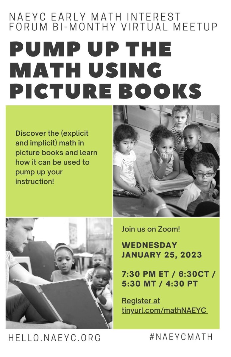 Join me and the amazing @ToniGalassini for a quick workshop on using picture books in math! #naeyc #earlymath #mathandliteracy @naeyc Registration link in comments.