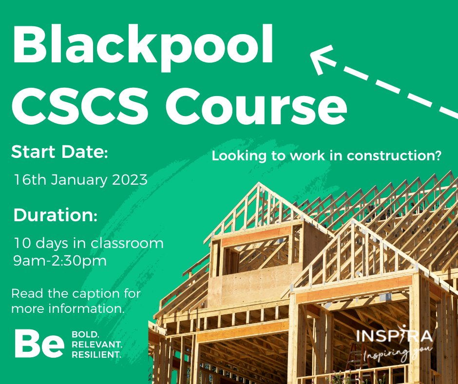 Check out our FREE cscs course, in Blackpool!

If you're looking to build a career in construction, this is the course for you!

To access our FREE course, you must be 19+ and meet our eligibility requirements.

For more information, or to book your place, call us on: 01233632111
