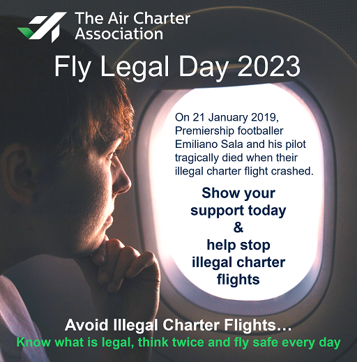 theaircharter's tweet photo. A week from now; join us on Fly Legal Day. Support us in raising awareness of illegal charters and remember the tragic accident where Emiliano Sala lost his life, while unknowingly flying on an illegal charter flight #flylegalday #theaca #illegalcharter #aviation #aircharter https://t.co/155U8CJUGx