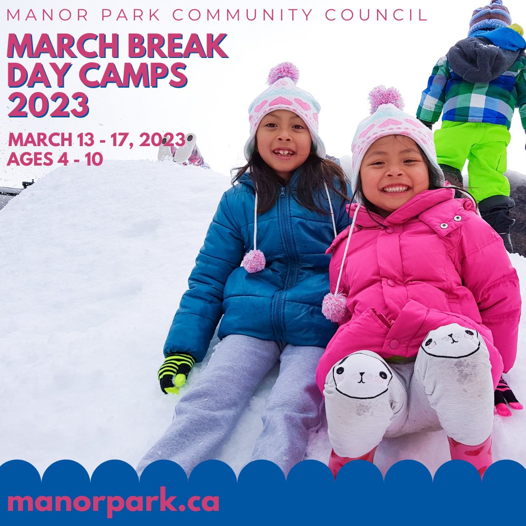 March Break Camp RETURNS!
March 13 - 17, 2023

Registration opens Mon, Jan 23 @ 9:00 AM!

Arts, crafts, music, movement and more! 
Ages 4 - 10
Mon - Fri, 9:00 AM - 4:00 PM
100 Thornwood Road

amilia.com/store/en/manor…