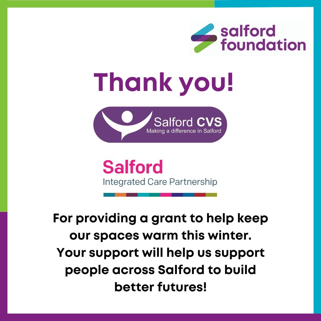SalfordFDN's tweet photo. Thank you for providing funding to help keep our spaces warm this winter. Your support will help us support people across Salford to build better futures! Funded by Salford CVS with Financial Support from NHS Salford ICP.
#Salford #SalfordStories
@SalfordCVS @SalfordICP https://t.co/fV5SsQKp6X