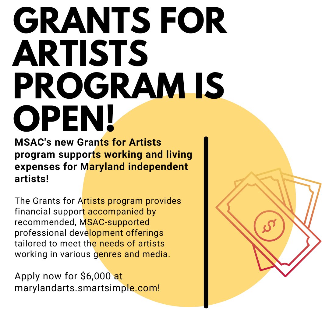 HyattsvilleCDC's tweet photo. MSAC's new Grants for Artists program supports working and living expenses for Maryland independent artists!

Upcoming Grants for Artists Info session: Tuesday, January. 17, 3pm - 4pm, 

https://t.co/jIs8Y99FQj

Apply: https://t.co/LR9vwBenSm https://t.co/8kEp8YzcVn