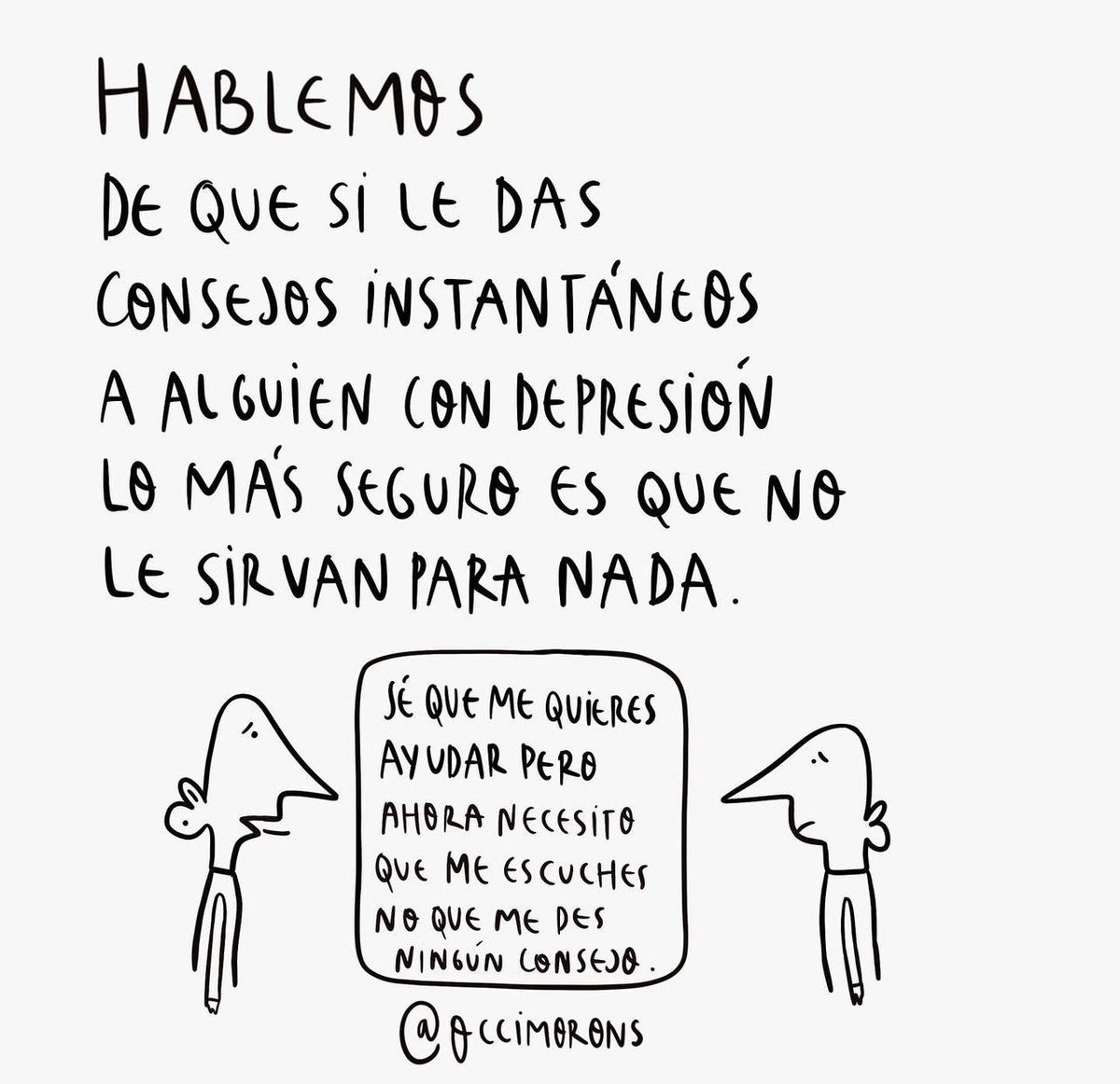 victor_palmero's tweet photo. Hoy 13 de Enero es el Día Mundial de las persionas con depresión. Nuestro país necesita 7200 piscólogos en sanidad pública para equipararse al ratio europeo. Me apetecía compartir estas imágenes de @occimorons 💖 que quizá os ayuden en caso de padecerla o conocer a alguien. https://t.co/2LU4xDIIv7
