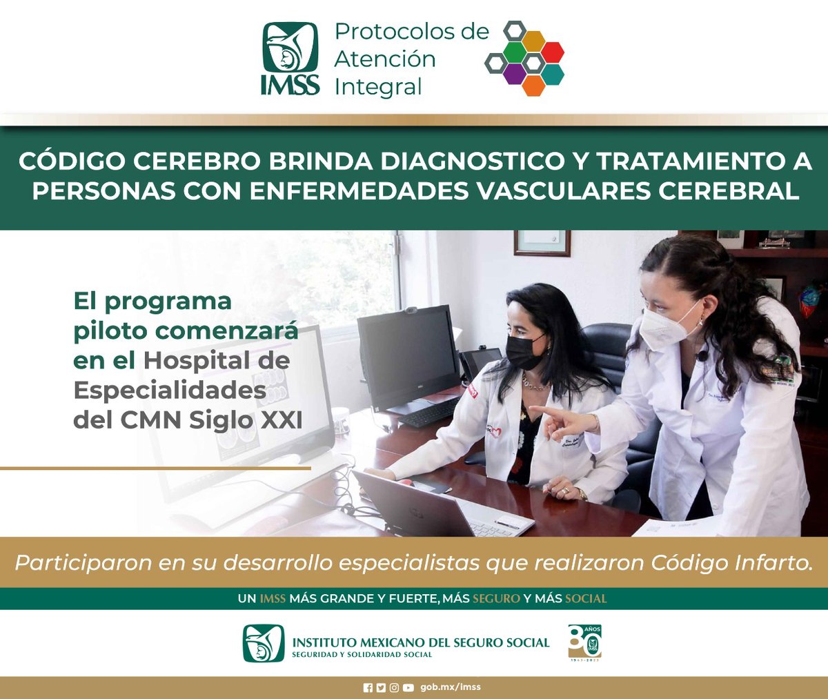 NorteImss's tweet photo. #protocolosdeatenciónintegral #codigocerebro 
En base al Código Cerebro, se comenzará un programa piloto para brindar diagnostico y tratamiento a las personas que hayan sufrido, o propensas a sufrir, un Evento Vascular Cerebral (EVC) 🧠❗️ https://t.co/uwCI7a5I99