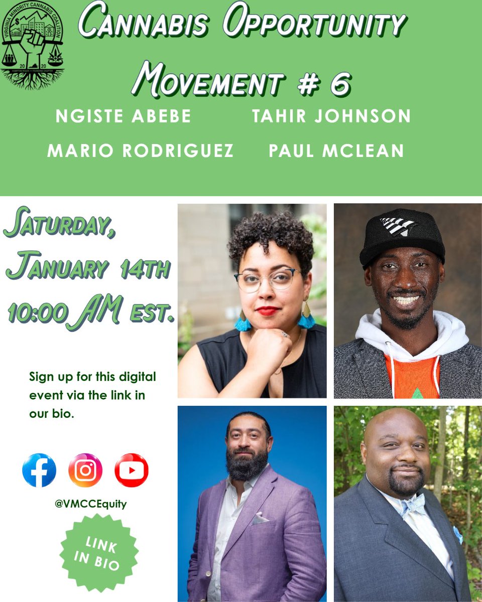 VMCCEquity33's tweet photo. Join us for a #CannabisOpportunityMovement event. We got some heavyweights lined up for you 😎 https://t.co/o8EESUyGGj
